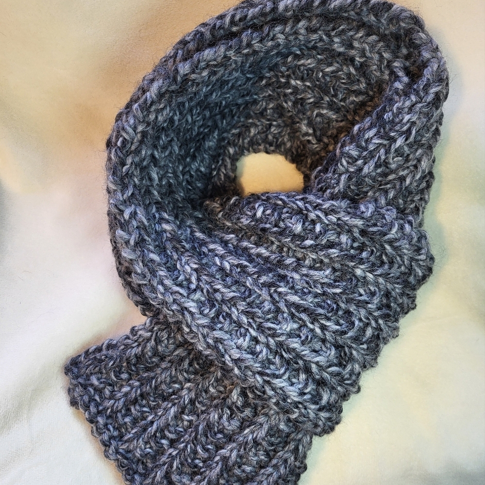Hand Crafted chunky knit unisex charcoal gray ribbed scarf